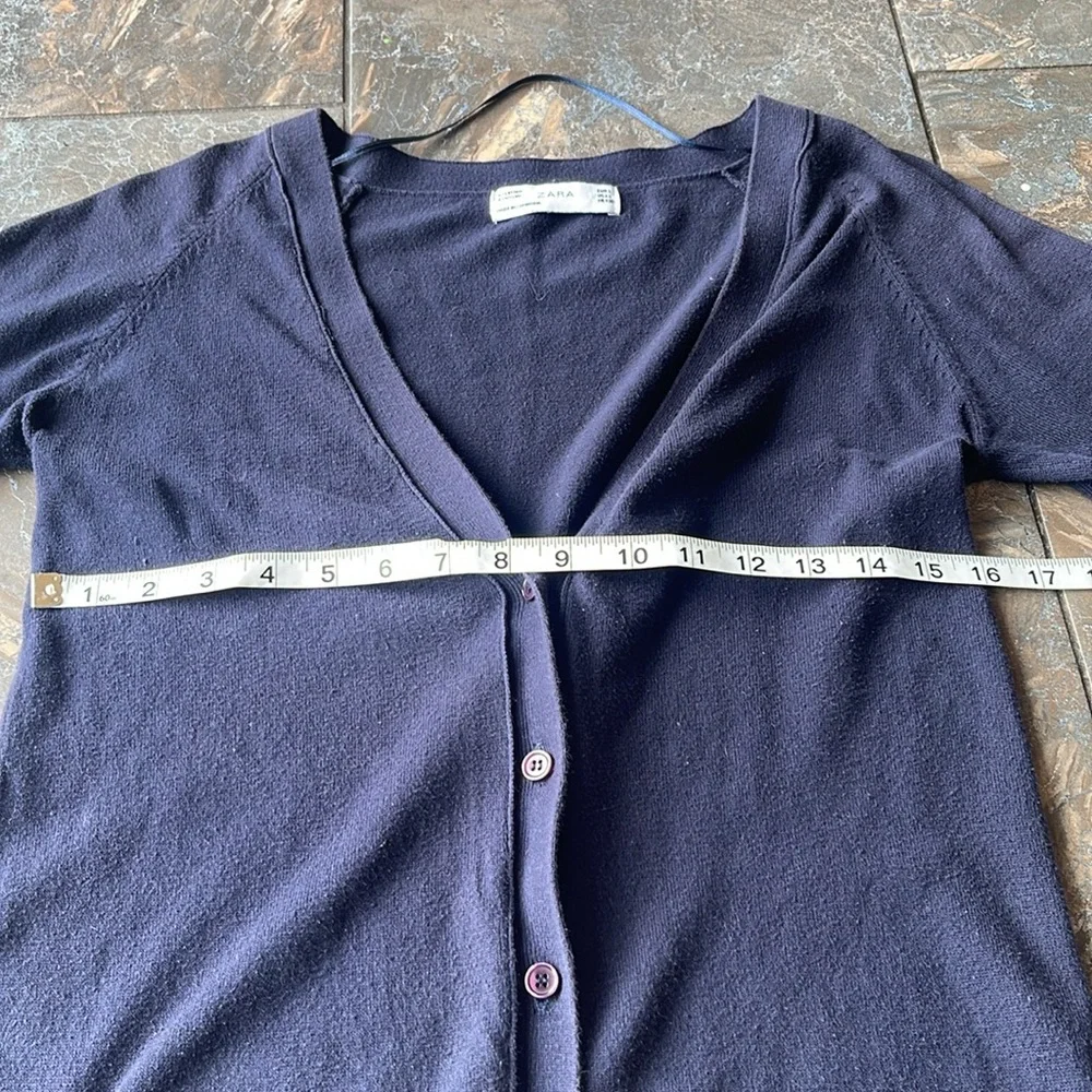 ZARA Long fine knit Navy Blue Button-Up Cardigan Size L